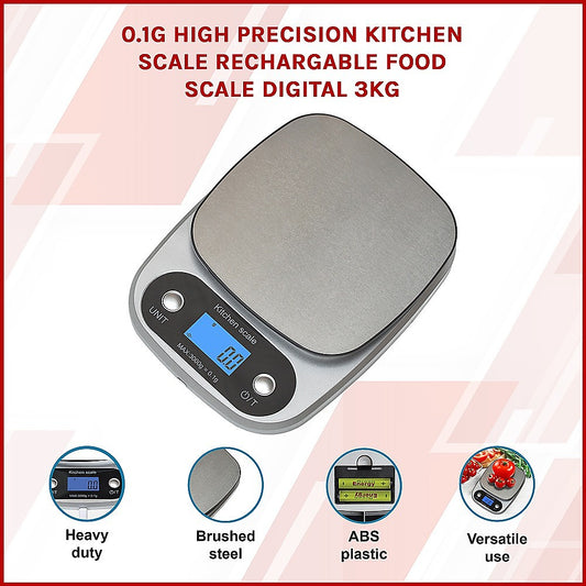 0.1g High Precision Kitchen Scale Rechargable Food Scale Digital 3KG